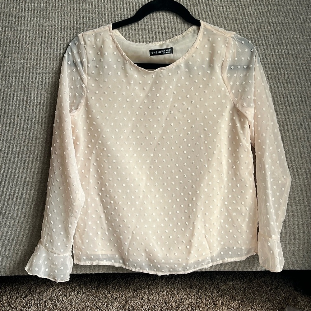 Women’s XS Beige Polka Dot Long Sleeve